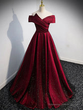 Gorgeous Wine Red Satin Off Shoulder Party Dress , Wine Red Prom Dresses
